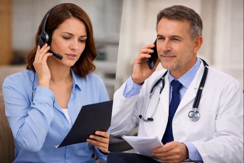 Gestión Médica - Agente coordinando con doctor